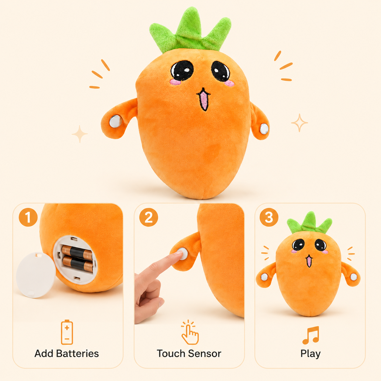 How to use the Toyella Musical Touch Plush Pal with batteries and touch sensors