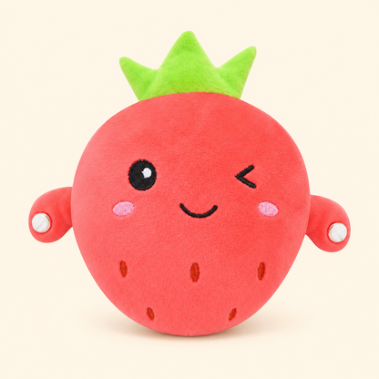 Strawberry Toyella Musical Touch Plush Pal on a cream background