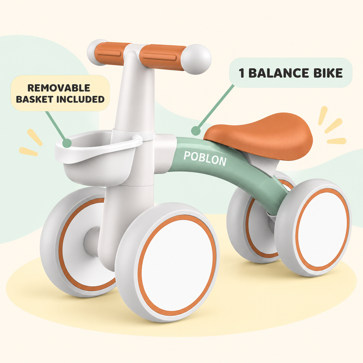 Toyella FirstRide balance bike with removable front basket included